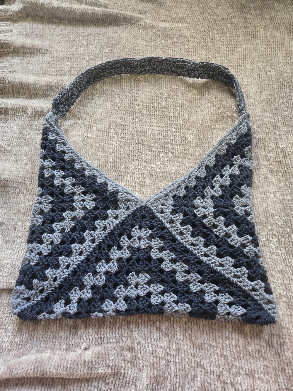 Handmade Blue Crochet Granny Square Shoulder Bag Crossbody Tote